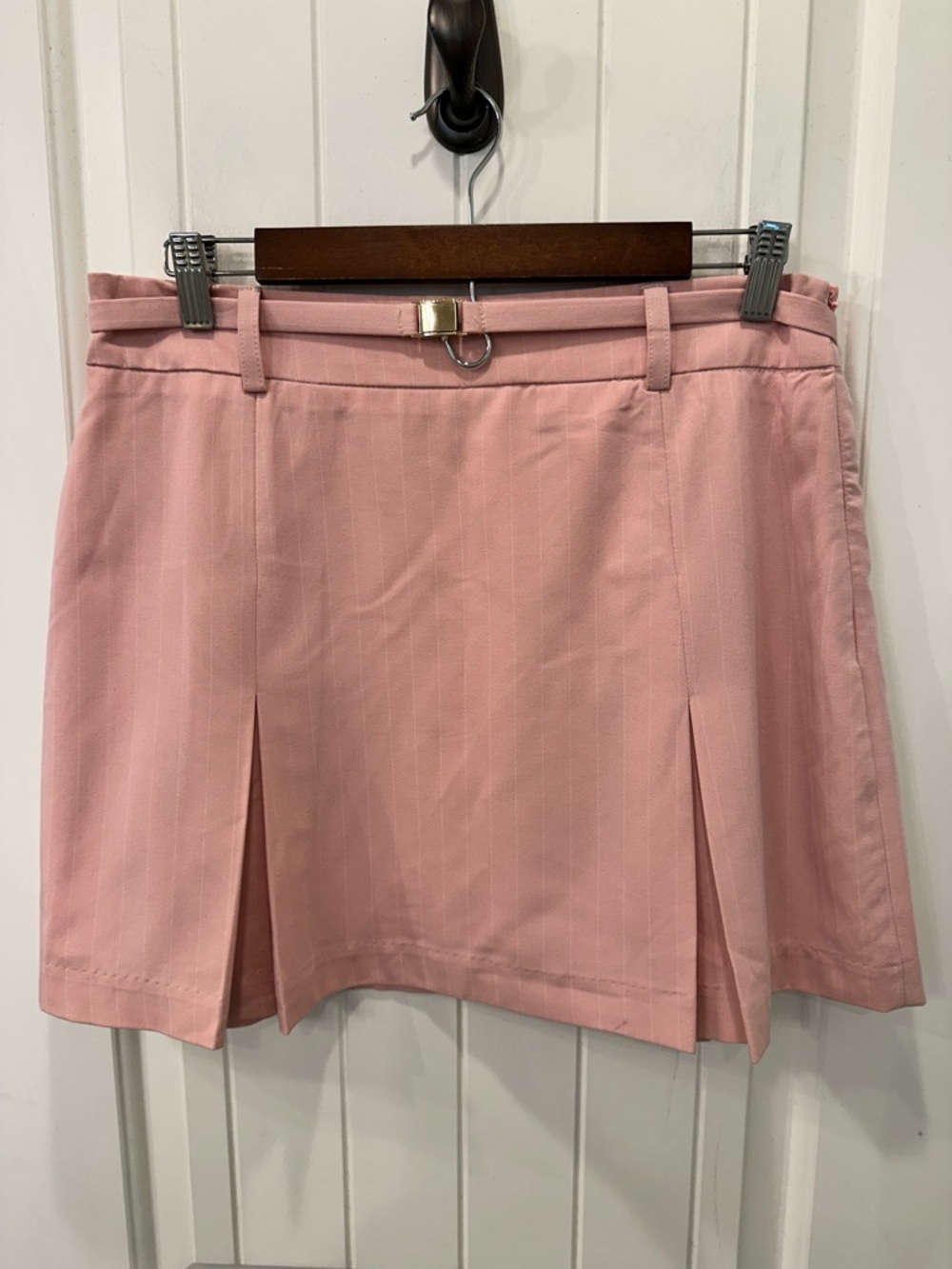 Walter Baker Pink Pinstripe Pleated Belted Mini Skirt Size 10